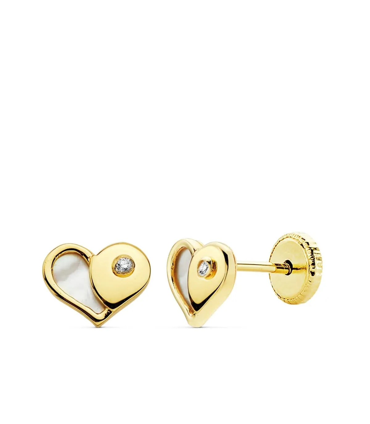 Boucles d'oreilles Coeur Nacre 7 MM Or Jaune 18 K