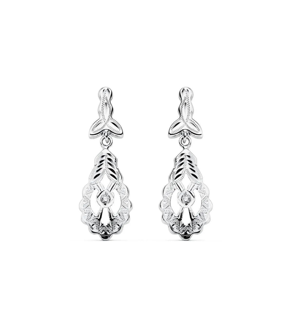 Boucles d'oreilles Fleur de Grenade Or blanc 18k Diamantées