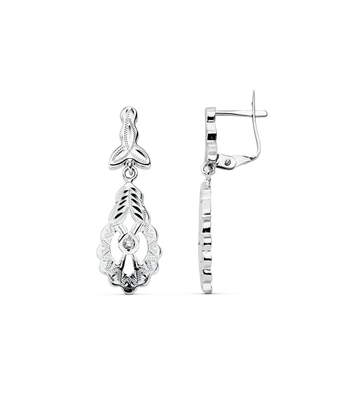 Boucles d'oreilles Fleur de Grenade Or blanc 18k Diamantées