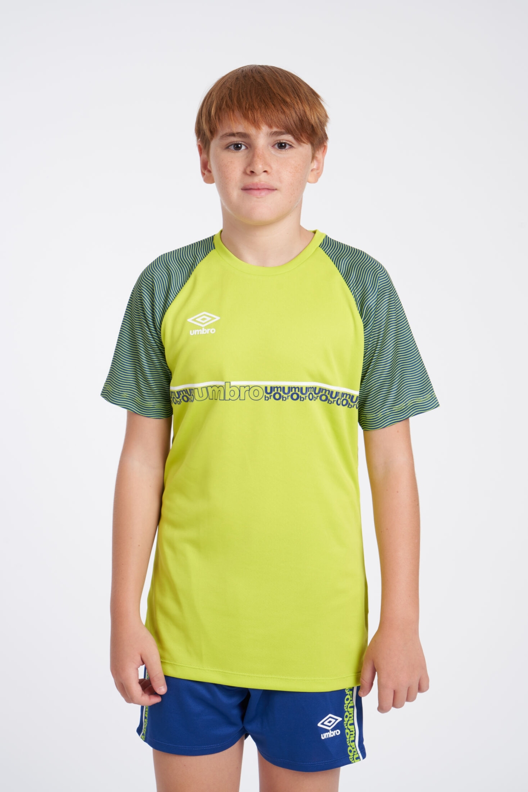 CAMISETA UMBRO SPIRITO JERSEY  JNR LIME PUNCH / WHITE / SODALITE BLUE