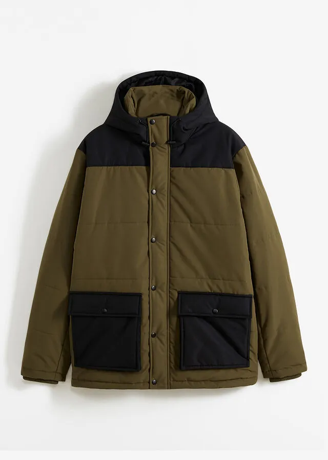 CHAQUETA GUATEADA VERDE OLIVA OSCURONEGRO