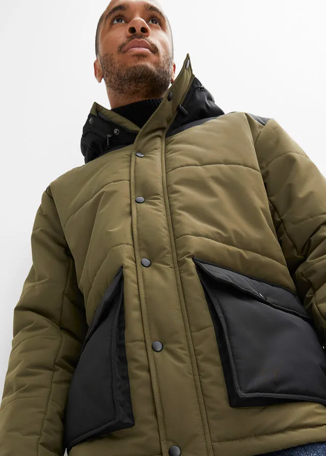 CHAQUETA GUATEADA VERDE OLIVA OSCURONEGRO