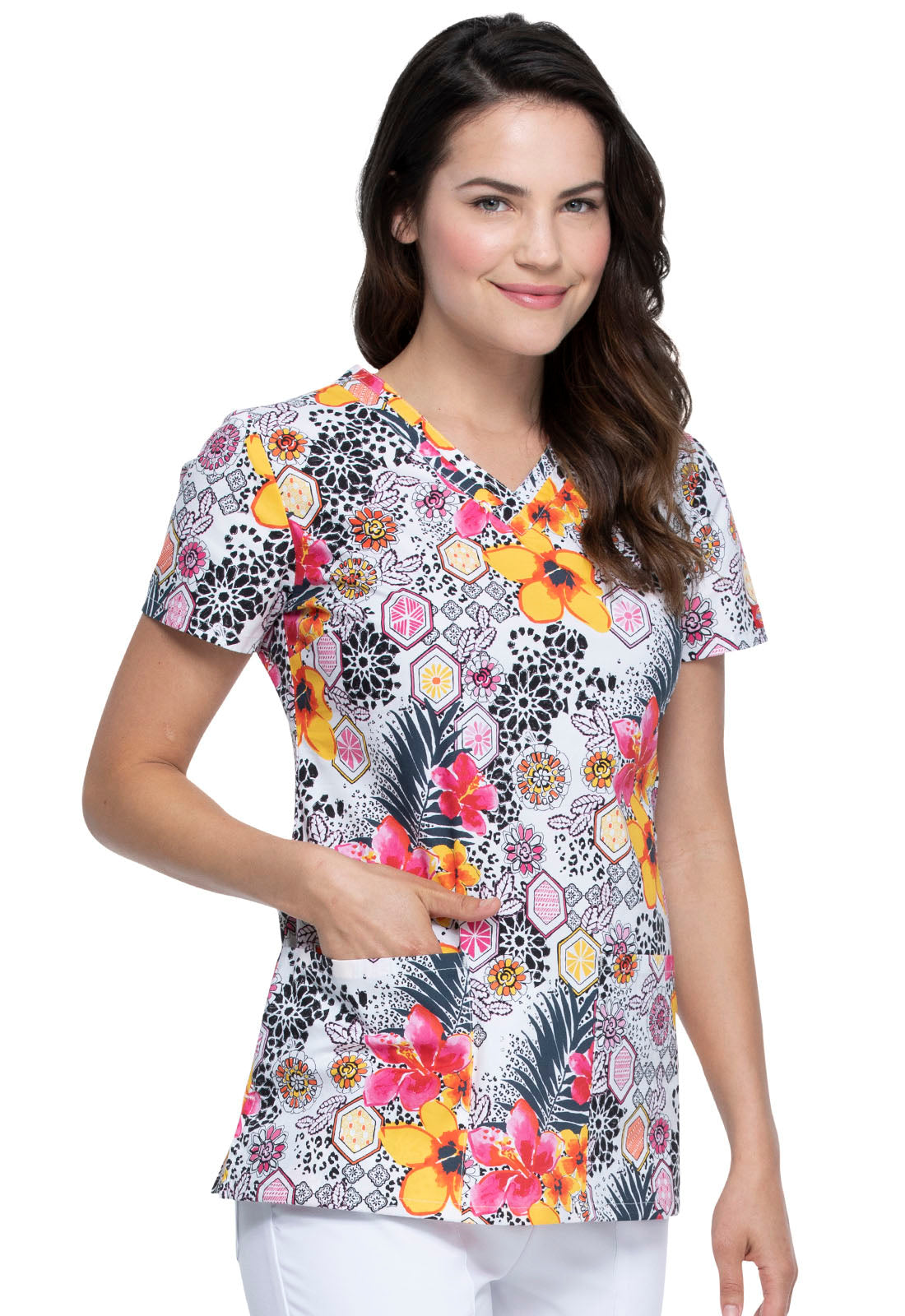 DICKIES PRINTS VNECK TOP  IN LEOPARD JUNGLE