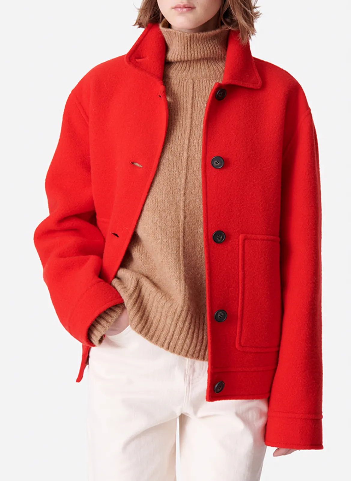 DIEGO  CHAQUETA CON CUELLO DE CAMISA DE LANA EN ROJO