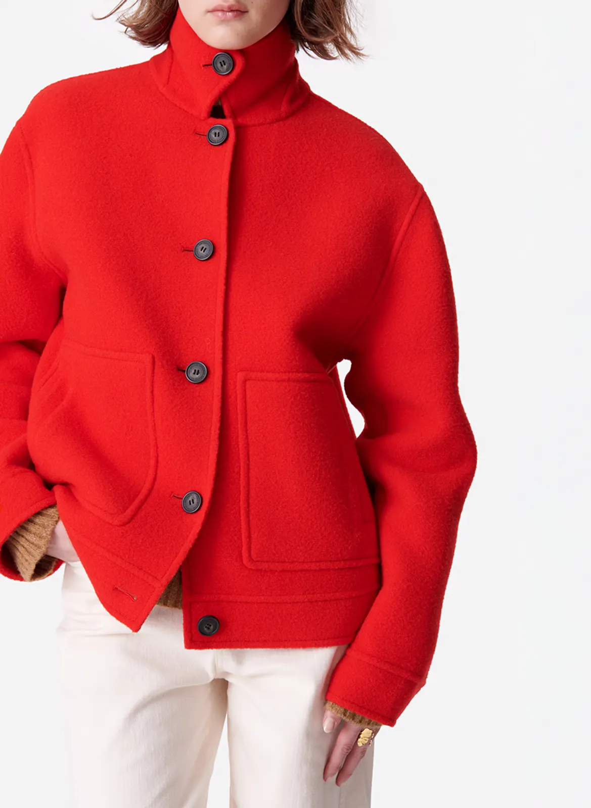DIEGO  CHAQUETA CON CUELLO DE CAMISA DE LANA EN ROJO