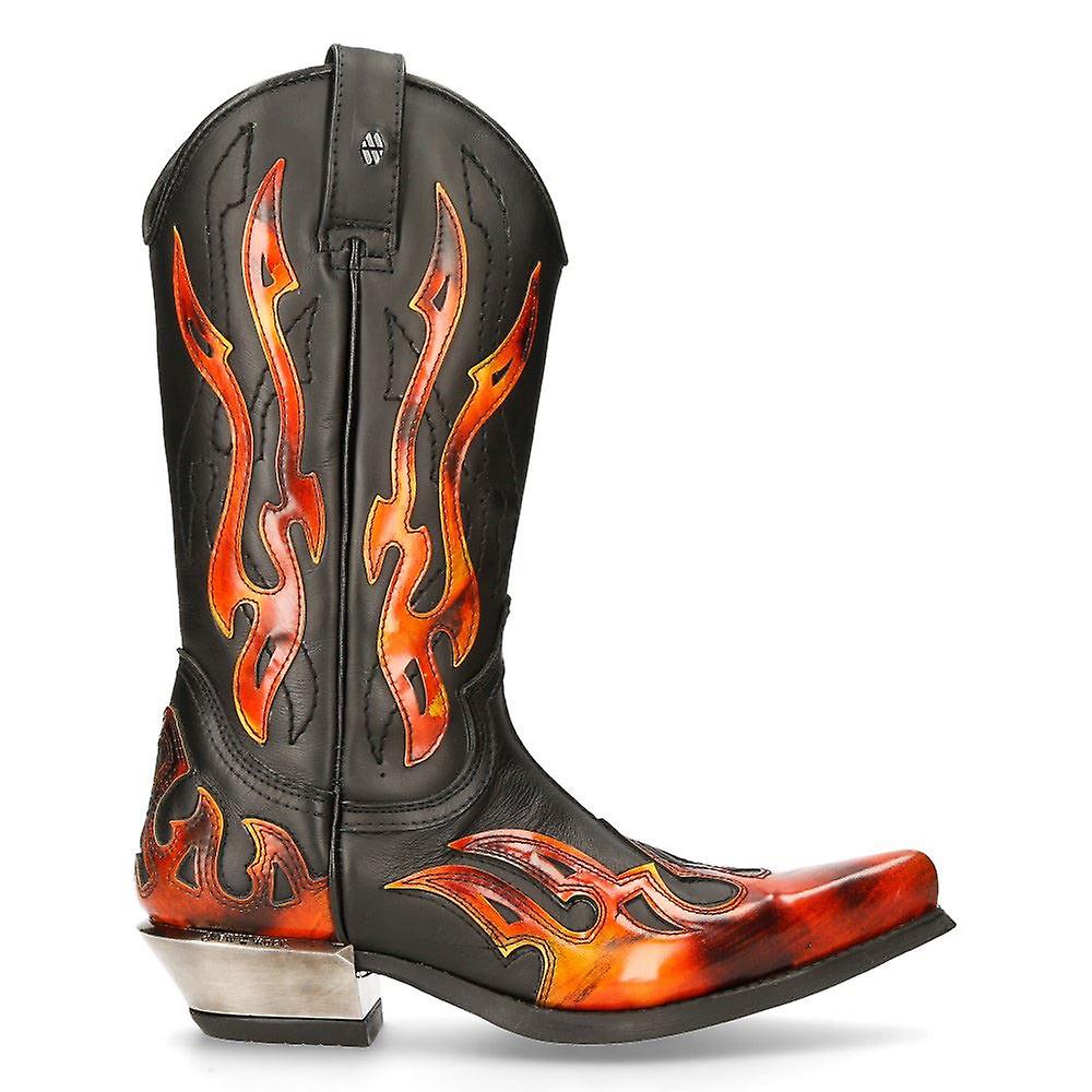 NEW ROCK UNISEX 7921S2 NEW ROCK LEATHER WEST BLACK RED COWBOY LEATHER BOOTS