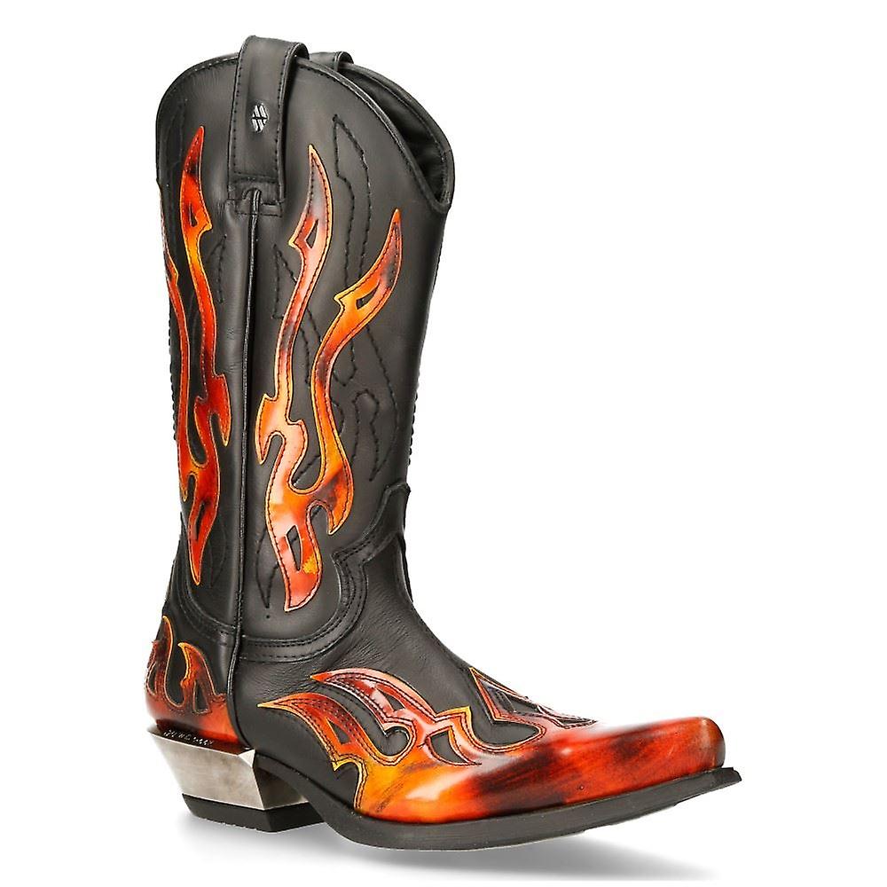 NEW ROCK UNISEX 7921S2 NEW ROCK LEATHER WEST BLACK RED COWBOY LEATHER BOOTS