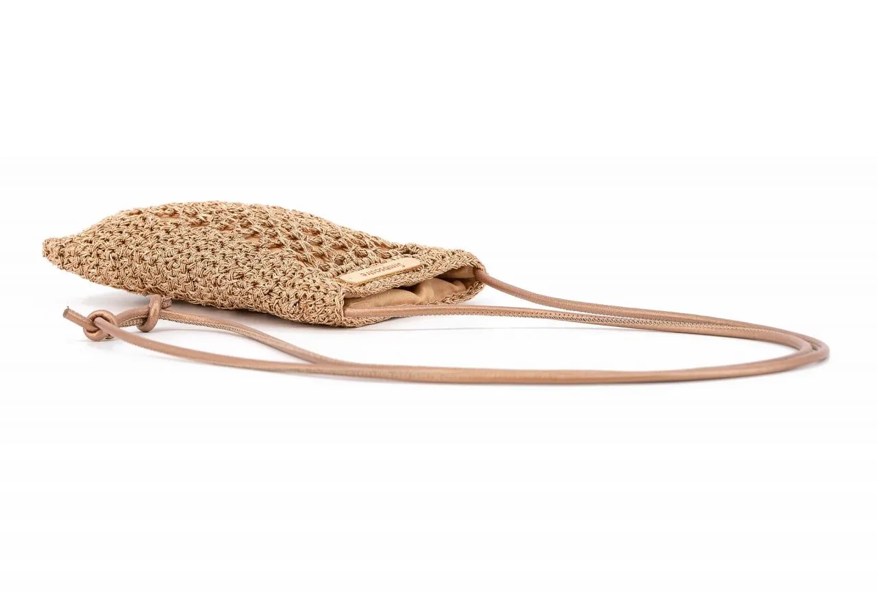 Porta Movil Crochet Bronce Placa Logo Asa Colgar Al Tono