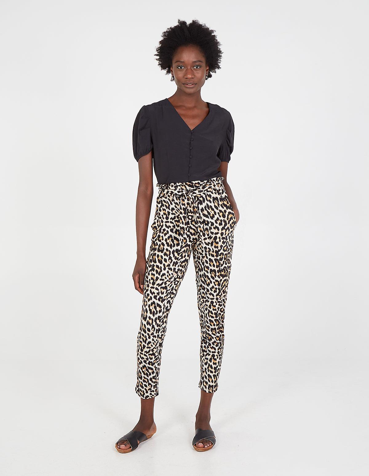 RYLIE  PAPERBAG WAIST LEOPARD PRINT TROUSERS