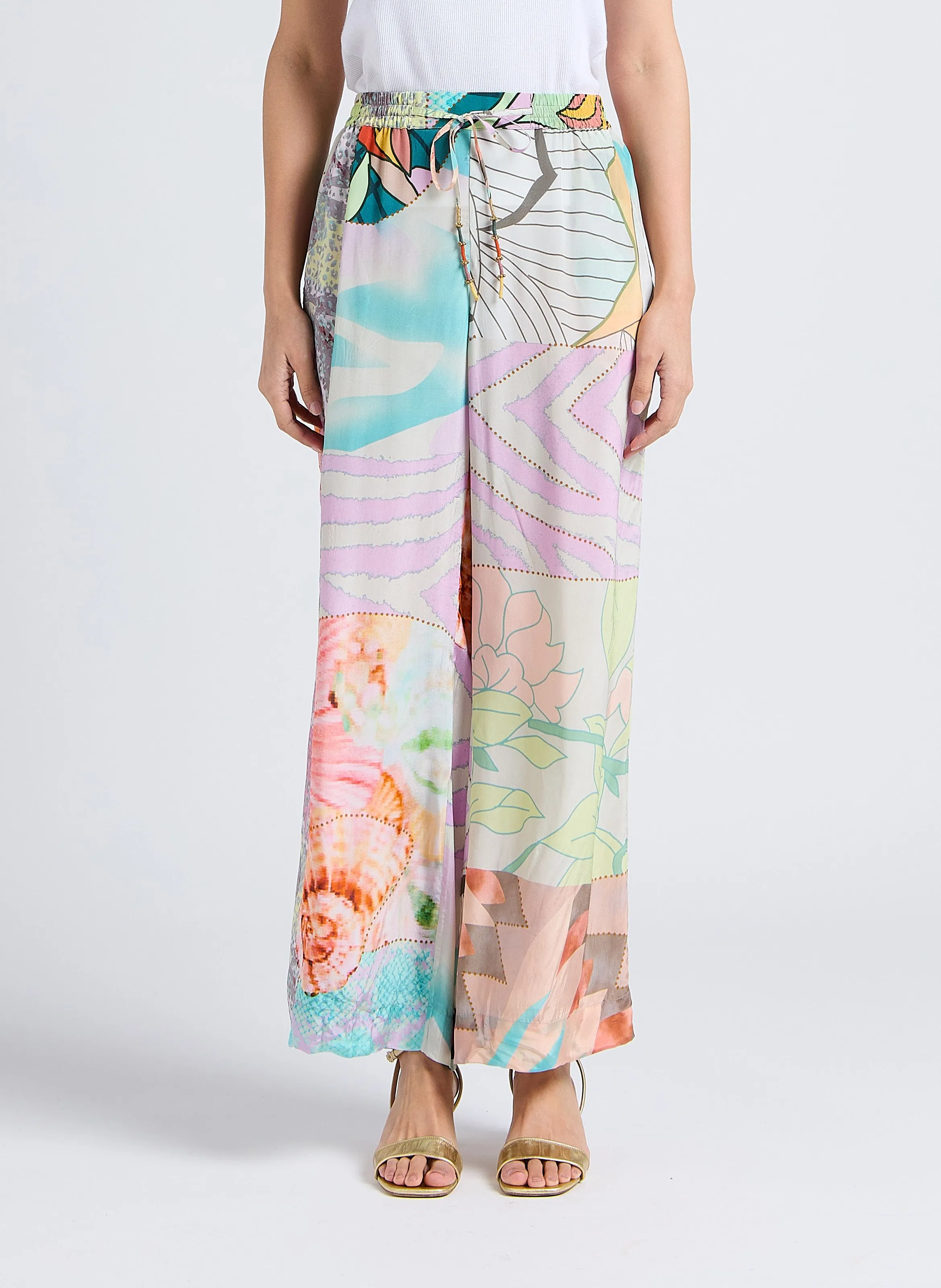 SEDEN  PANTALóN ANCHO DE SEDA FLUIDO EN MULTICOLOR