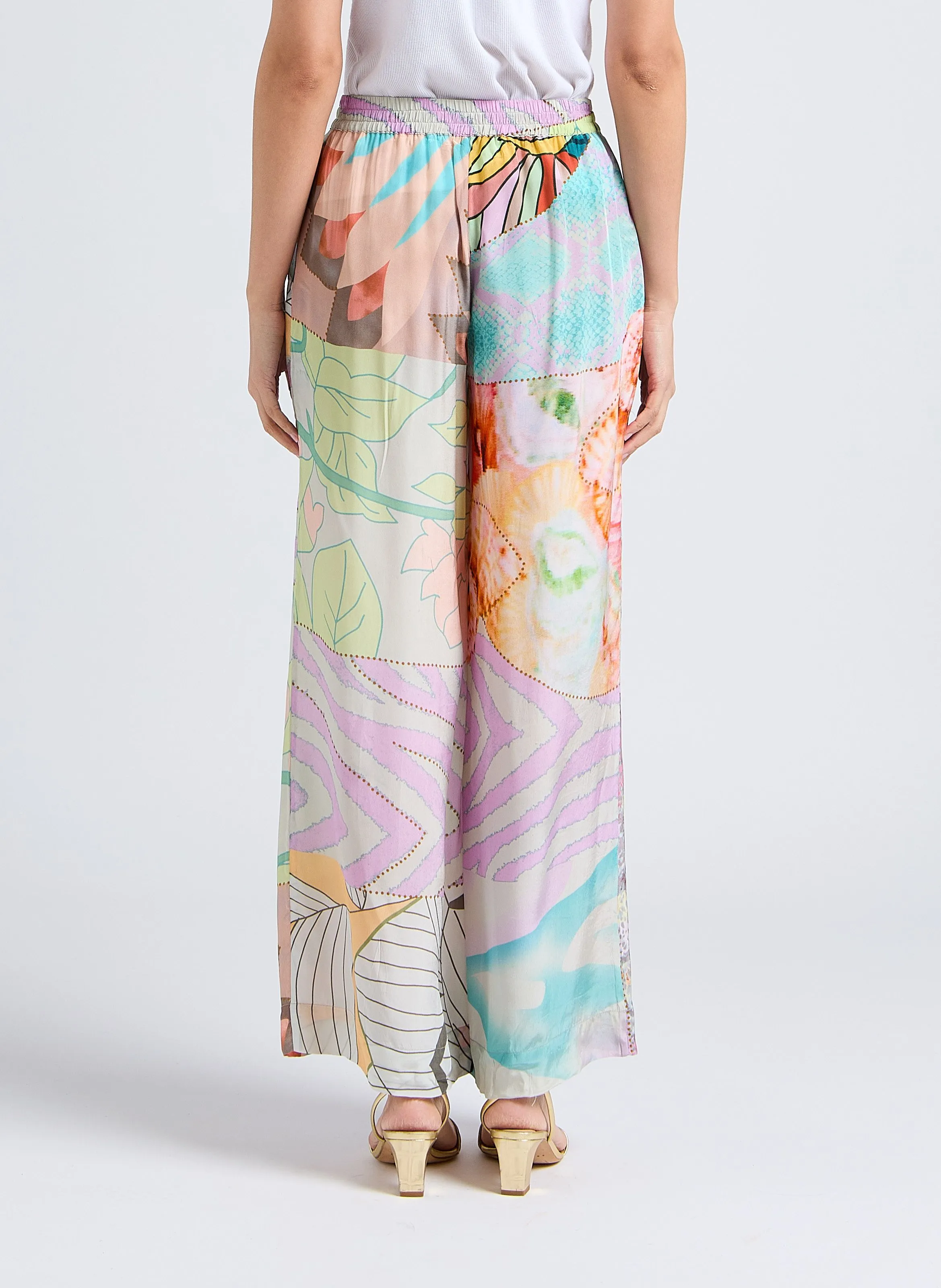 SEDEN  PANTALóN ANCHO DE SEDA FLUIDO EN MULTICOLOR