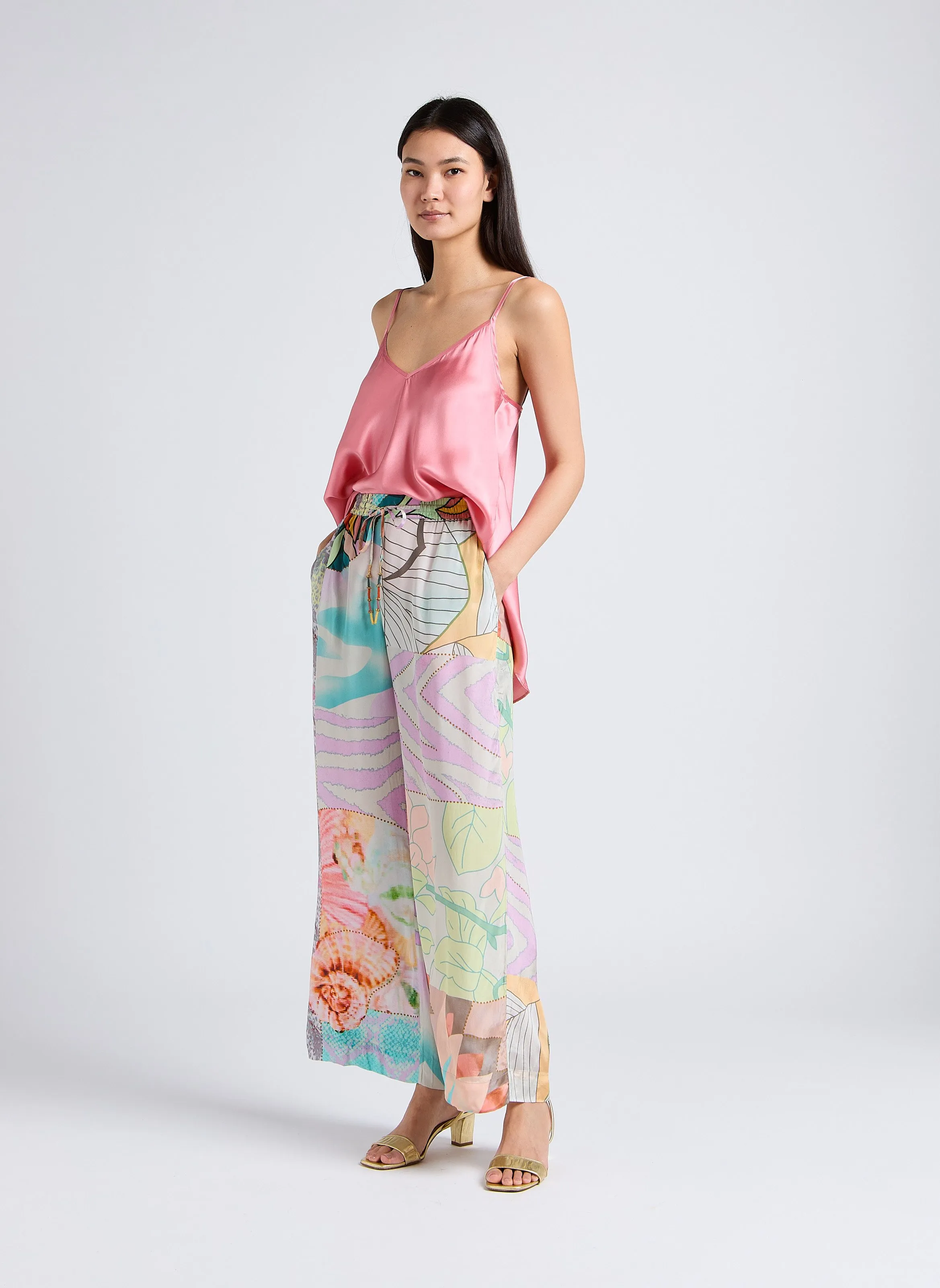 SEDEN  PANTALóN ANCHO DE SEDA FLUIDO EN MULTICOLOR