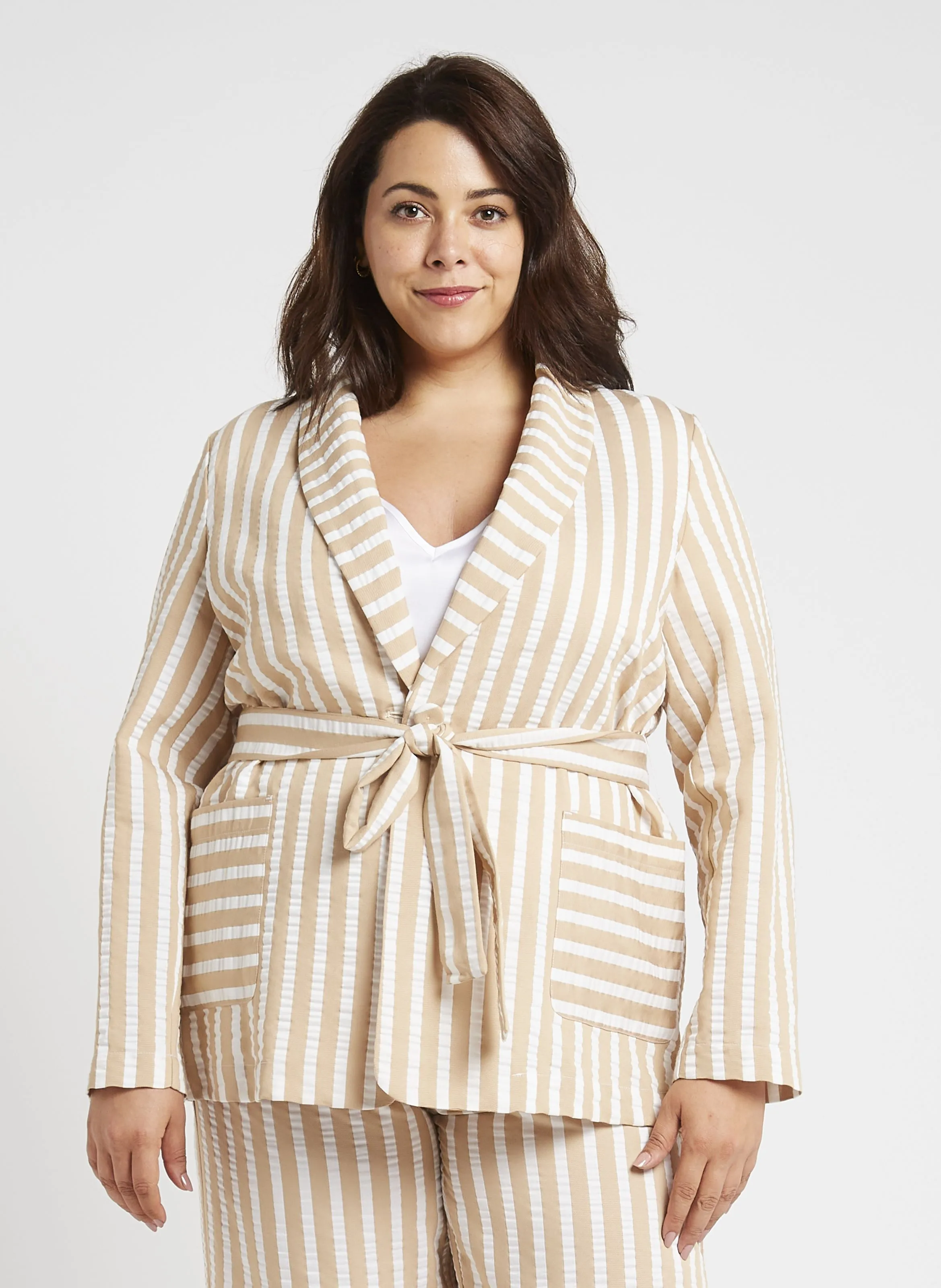 STRENNA  CHAQUETA RECTA CON CUELLO CHAL EN BLANCO