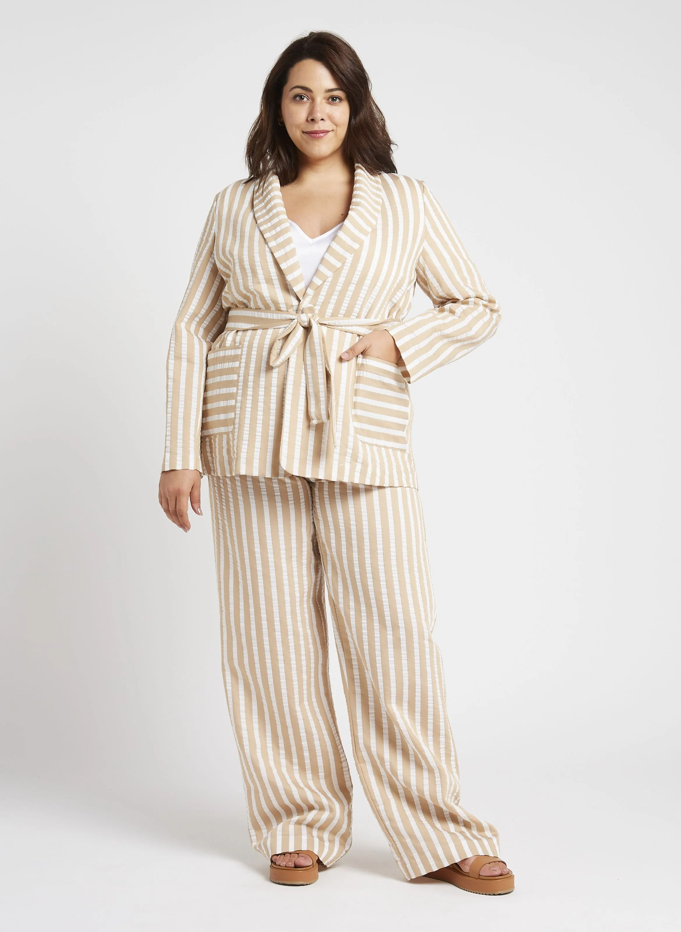 STRENNA  CHAQUETA RECTA CON CUELLO CHAL EN BLANCO