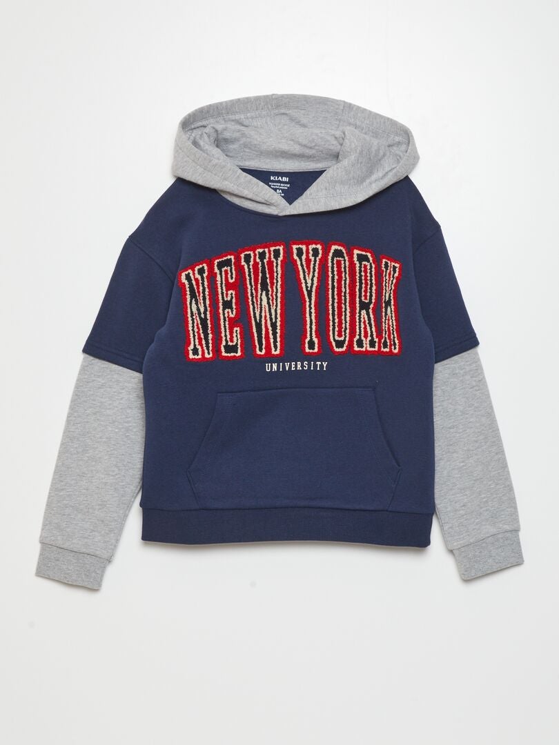 SUDADERA DOBLE MANGA CON CAPUCHA  AZUL