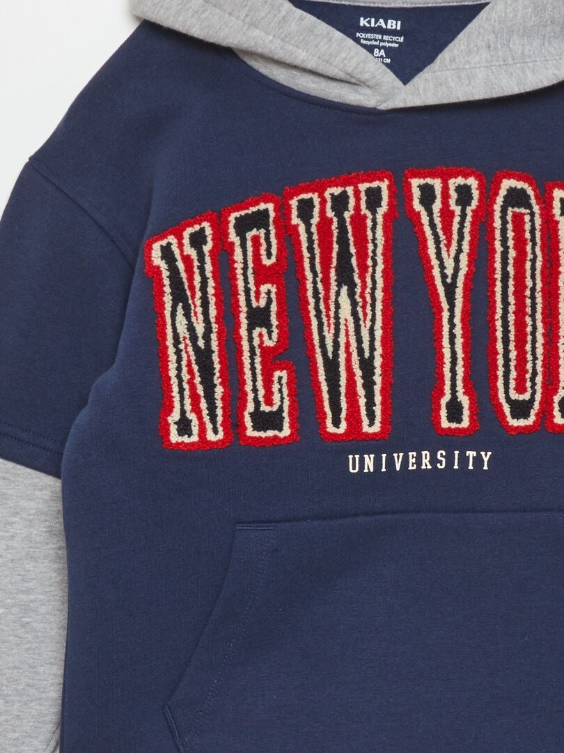 SUDADERA DOBLE MANGA CON CAPUCHA  AZUL
