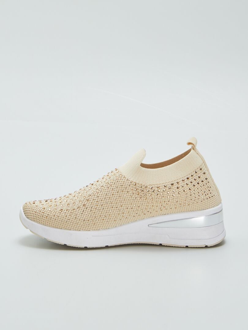 ZAPATILLAS DE MALLA Y STRASS  BEIGE